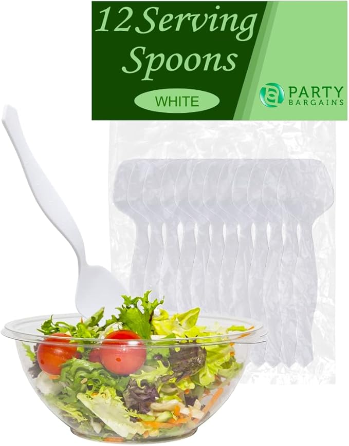 PARTY BARGAINS Disposable White Plastic Serving Spoons 8.75″ – Heavy-Duty White by PARTYBARGAINS