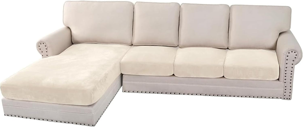 H.VERSAILTEX Velvet Stretch Sectional Couch Covers 4 Pieces Sofa Seat Cushion