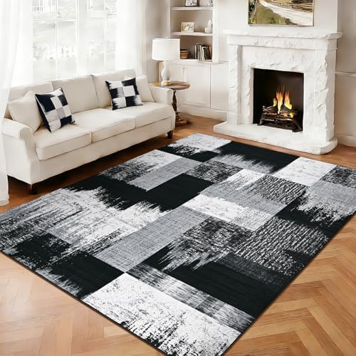 Yinhua Modern Geometric 5x8 Area Rug, Patchwork Grey Rugs for Living Room Was...