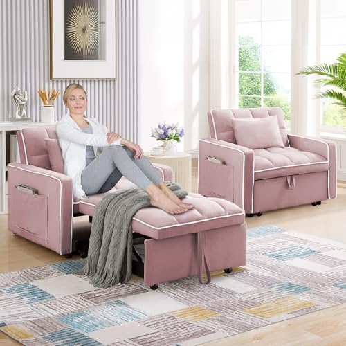 Antetek Convertible Sleeper Chair Bed, 3 in 1 Modern Velvet Pull Out Sofa Bed...