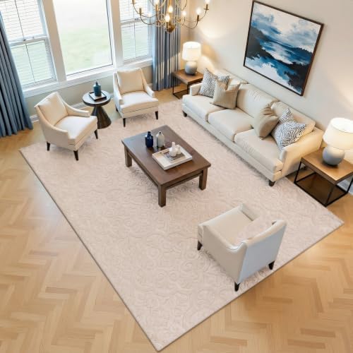 U'Artlines 8x10ft Washable Area Rug for Living Room,Neutral Beige Rugs