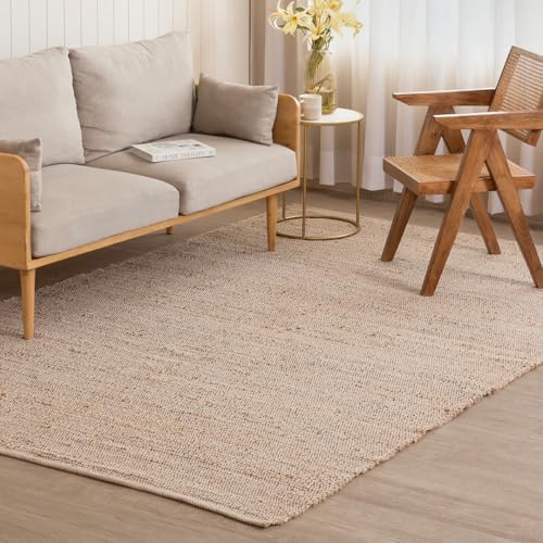 HOMEMONDE Rectangle Jute Cotton Area Rug | 6' x 9' | Natural