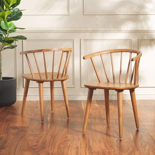SAFAVIEH Blanchard Wood Accent Chair Set of 2, 17.9" Seat Honey AMH8512M