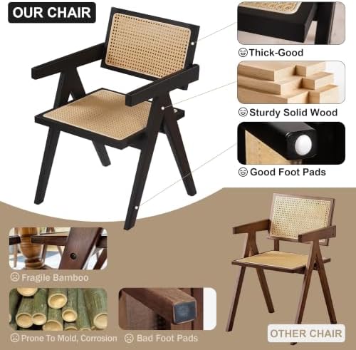 Comfy to go Rattan Dining Chairs,Set of 2 Black Hollow Woven Armrest Design