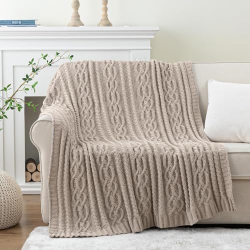 Battilo Light Grey Throw Blanket for Couch, Woven Chenille Knit Throw Blanket...