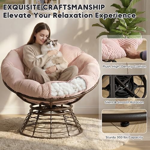 Comfortable 36" Ergonomic Wicker Papasan Chair, 360° Swivel Wicker Accen...