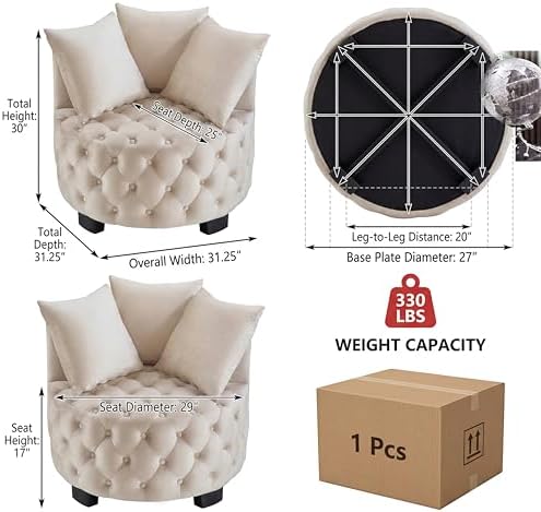 Modern Velvet Round Accent Armchair - 31.25''W Upholstered Button Tuf...