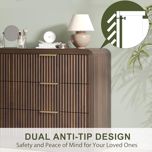 Decofy 55" W Fluted 6-Drawer Dresser for Bedroom, Walnut