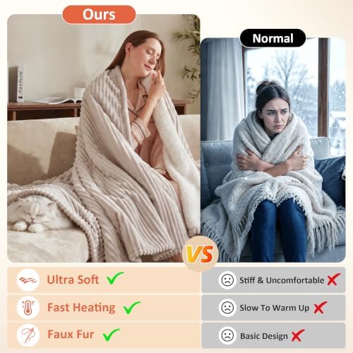 Electric Heated Blanket,50"x60" Heating Throw Flannel Light Grey