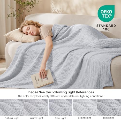 Love's cabin 100% Cotton Muslin Blanket, 6 Layer Lightweight Breathable G...