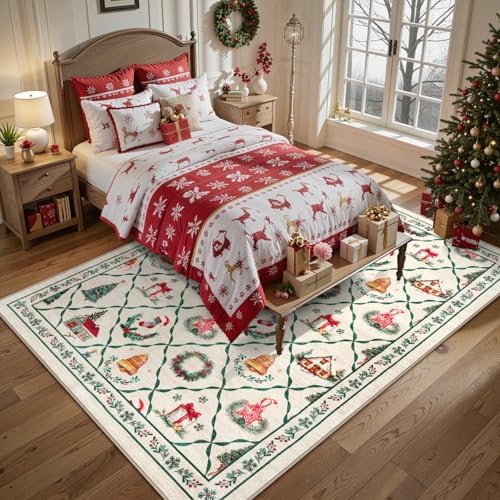 LIVEBOX Christmas Farmhouse Rugs for Living Room 8x10 - Soft Washable Neutral...