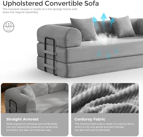 79" Convertible Futon Sofa Bed,Boneless Couch for Living Room | Light Gray