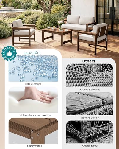 SERWALL 2 Pieces HDPE Cushioned Single Adirondack Armchair Sofa Set