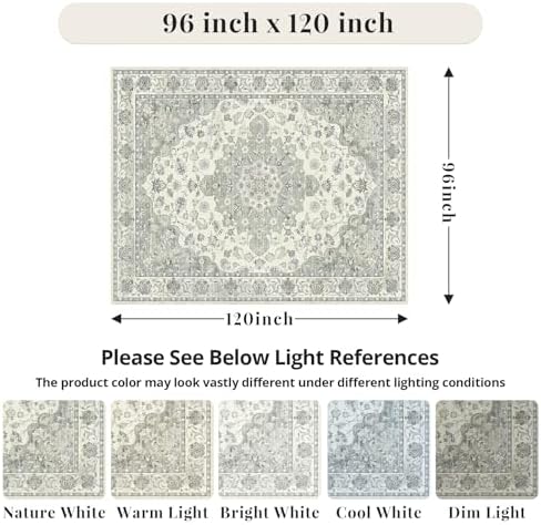 8x10 Non-Slip Washable Livingroom Vintage Area Rug, Sage Green