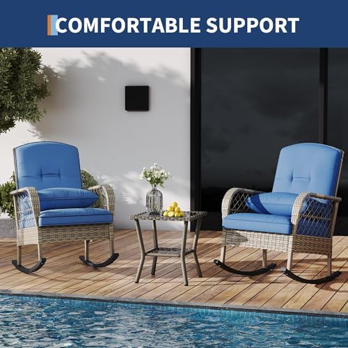 IDEALHOUSE Outdoor Wicker Rocking Chair, Patio Rattan Rocker Chair with Cushi...