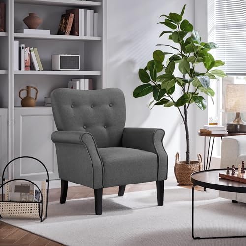 Yaheetech High Back Accent Chair with Rolled Arms for Bedroom, Dark Gray