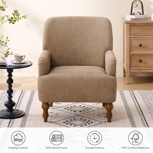 Modern Wingback Accent Chair, Upholstered Fabric Living Room Armchair with Wo...