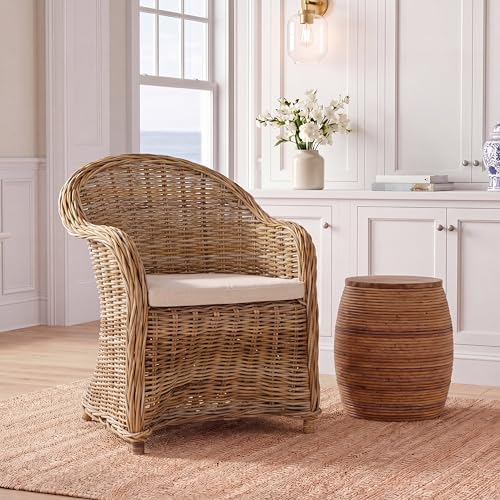 SAFAVIEH Furniture - Zane Club Chair - 17.3" Seat Height - Grey - Rattan...