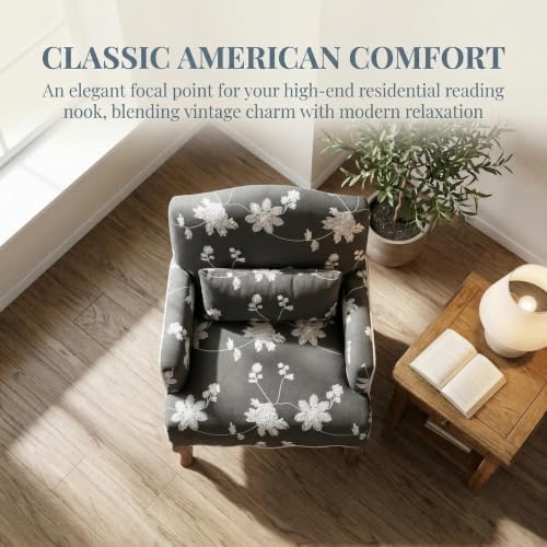 Shunzhi Floral Accent Chairs Farmhouse Upholstered Armchair Linen Reading Cha...