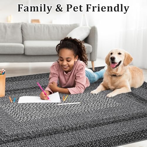 RUGSREAL 8x10 Washable Area Rug for Living Room with Rubber Backing