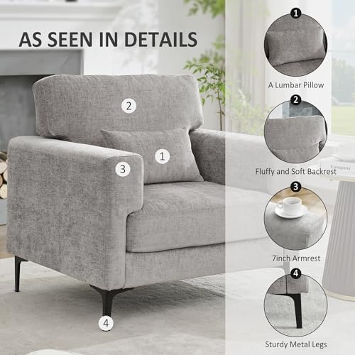 Oversized Accent Chair Armchair Set of 2 with Metal Legs