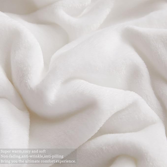 KMUSET Fleece Blanket Throw Size White Lightweight Super Soft Cozy Luxury Bed - Image 3