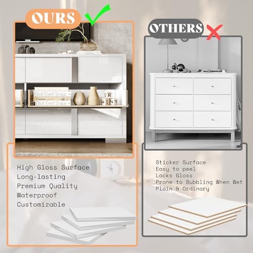 AMERLIFE 6 Drawer Dresser, Modern Storage Chest, High Gloss Finish, White