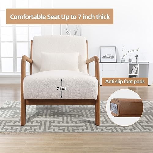 INZOY Mid Century Modern Accent Chair with Lamb Wool Fabric, Upholstered Livi...