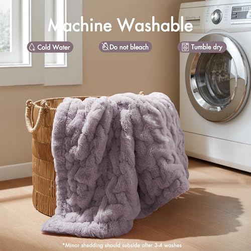 Madison Park Ruched Faux Fur Luxury Throw Lavender 50*60 Premium Soft Cozy Br...