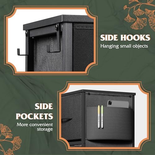 WLIVE 10 Drawer Black Fabric Dresser for Bedroom, Side Pocket & Hooks Chest