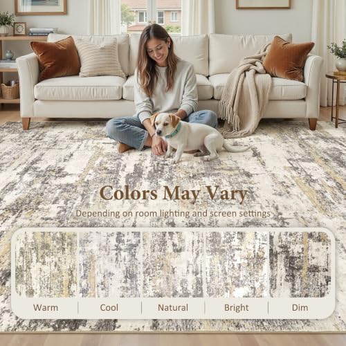 5x7 Area Rugs Living Room Abstract Washable Rug, Gold Brown