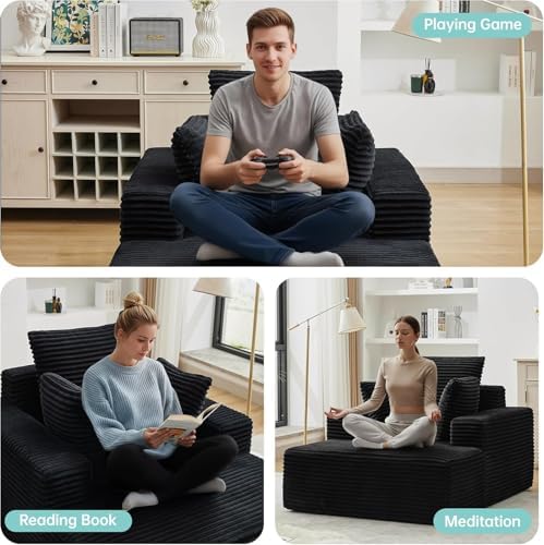 Boneless Couch Chaise Lounge Chair, 54" Oversized Cloud Sofa with Deep S...