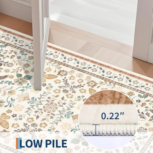 GarveeHome Floral Area Rugs 5x7 for Living Room Machine Washable Beige