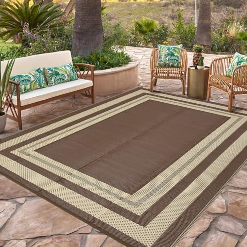 Garvee 8x10 Outdoor Rug Waterproof Plastic Straw Rug Panel Coffee