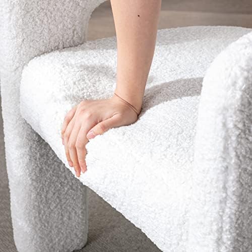 Modern Sherpa Barrel Dining Chair Upholstered Faux Fur Dining Room Chair with...