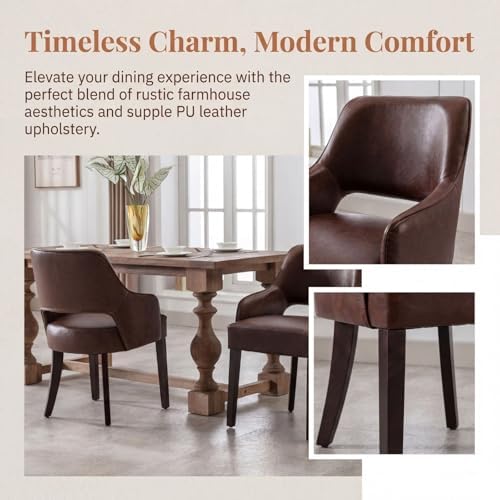 Faux Leather Upholstered Dining Chairs Set of 2 with Arms
