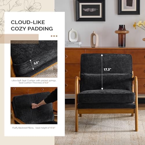 VINGLI Chenille Mid-Century Modern Accent Chair, Cute Reading Arm Chair with ...