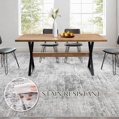 kakania Abstract 10x14 Area Rugs for Living Room: Washable Rugs Grey White