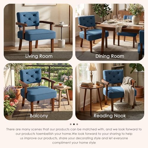Accent Chairs Set of 2, Mid-Century Modern Arm Chairs with Wood Arms