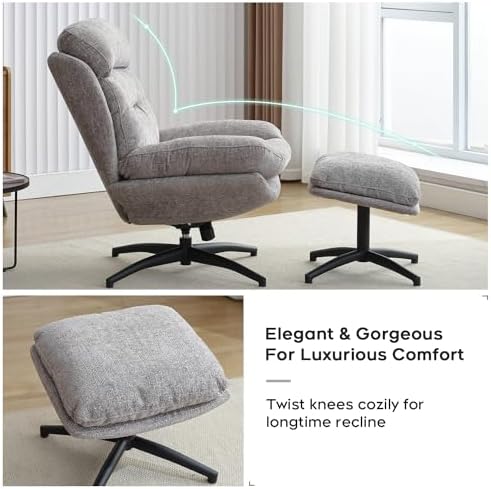 Swivel Accent Chair with Ottoman Set for Living Room, Chenille Comfy Reading ...