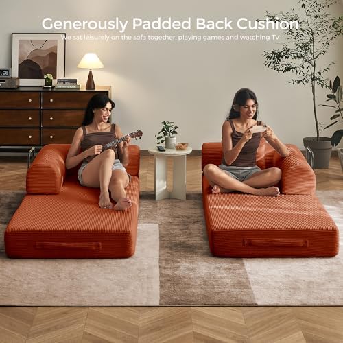 79" Convertible Futon Sofa Bed, Boneless Couch for Living Room | Orange