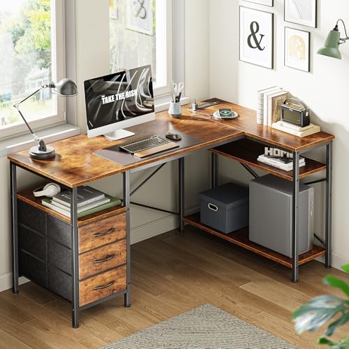 Huuger L Shaped Office Desk with Power Outlets, 47 Inch Computer Desk with 3 ...