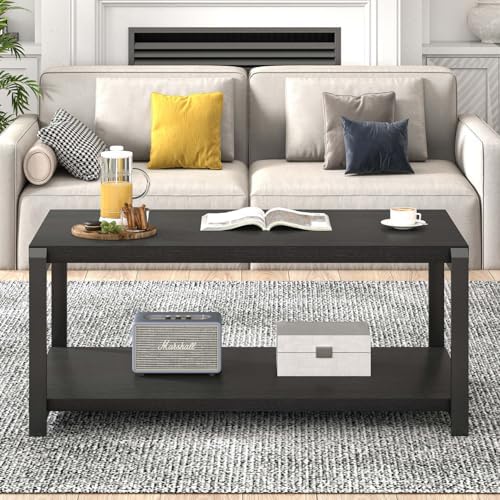 EXCEFUR Black Coffee Table, Modern Rustic Wood Center Table for Living Room, ...