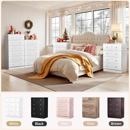 Karl home White 5 Drawer Dresser, Rose Gold Handle Modern Bedroom Chest