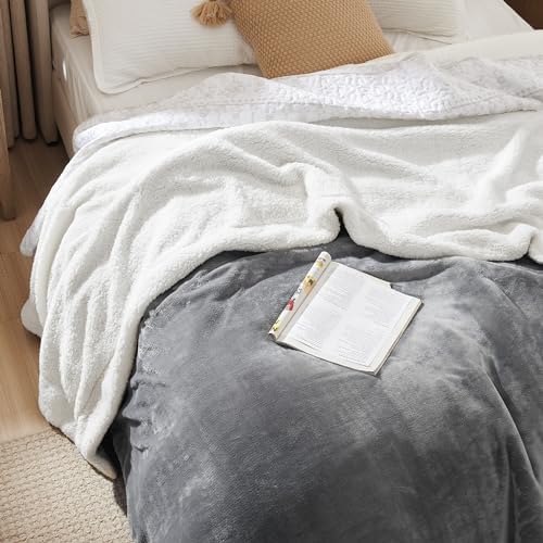 Bedsure GentleSoft Sherpa Fleece Queen Blankets for Bed, Non-Heated, Thick an...