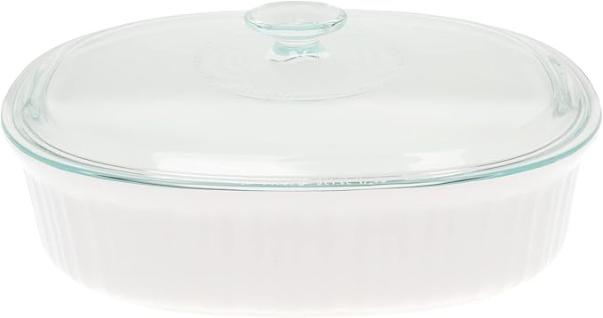 CorningWare FS2 2.5qt/2.35L Oval French White Casserole Dish & DC1.5C 1-1.75L by CorningWare