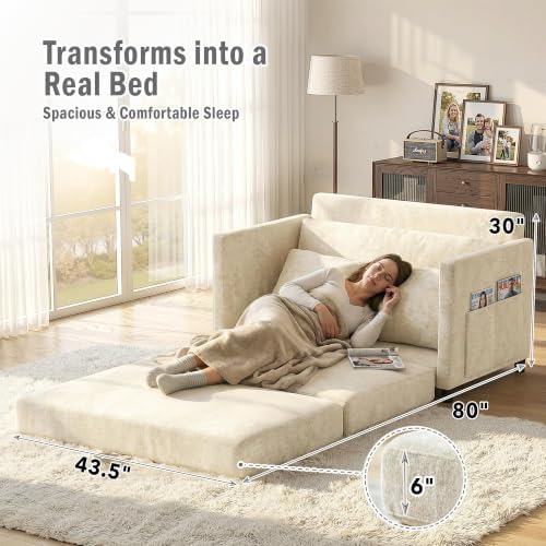 Convertible Sofa Bed with Foldable Side Table, 51" Pull Out Sleeper Couc...