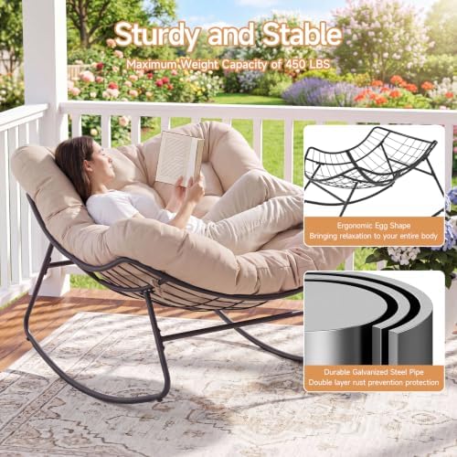 Papasan Rocking Chair, Oversized Outdoor Egg Chair with Thick Cushion