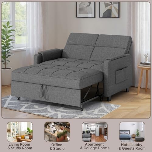 Gizoon Convertible Sofa Bed Modern Couch Bed & Small Loveseat Sleeper, Grey