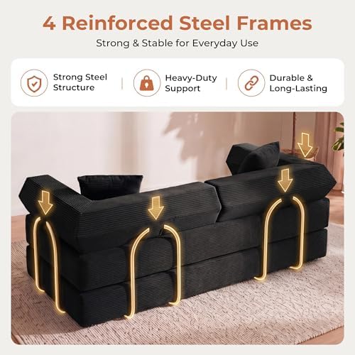 79" Convertible Futon Sofa Bed, Boneless Couch for Living Room | Black